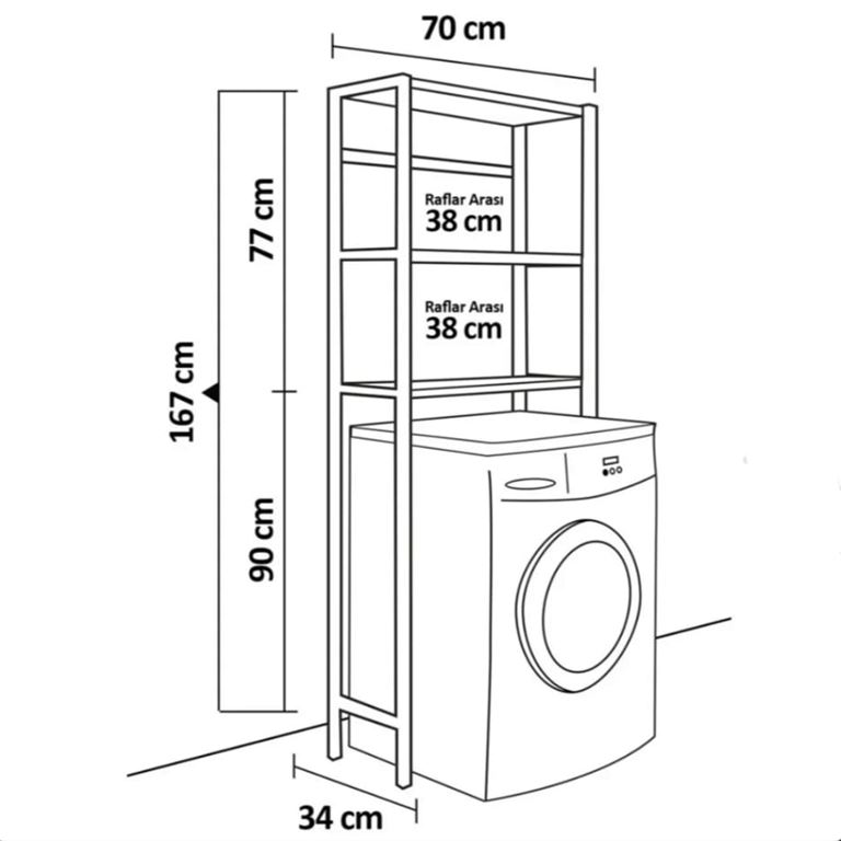 Ahşap Metal Çamaşır Makinesi Üstü Raf - 1